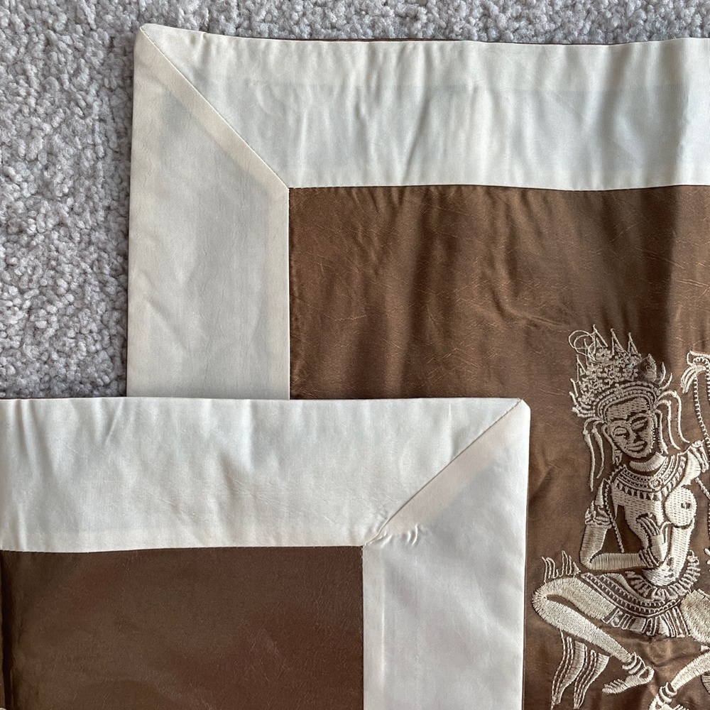 Cambodian Apsara Dancer Celestial Art - Set of 2 Brown Embroidered Pillow Cases - Picture 13 of 15